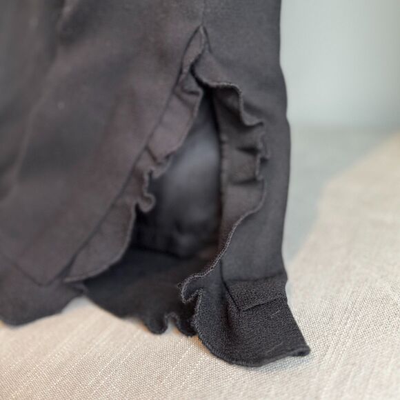 Women’s Size 4 Black Polyester Dress - Ruffled V-Neck, Slit & Sleeve, Back Zip - Picture 5 of 9